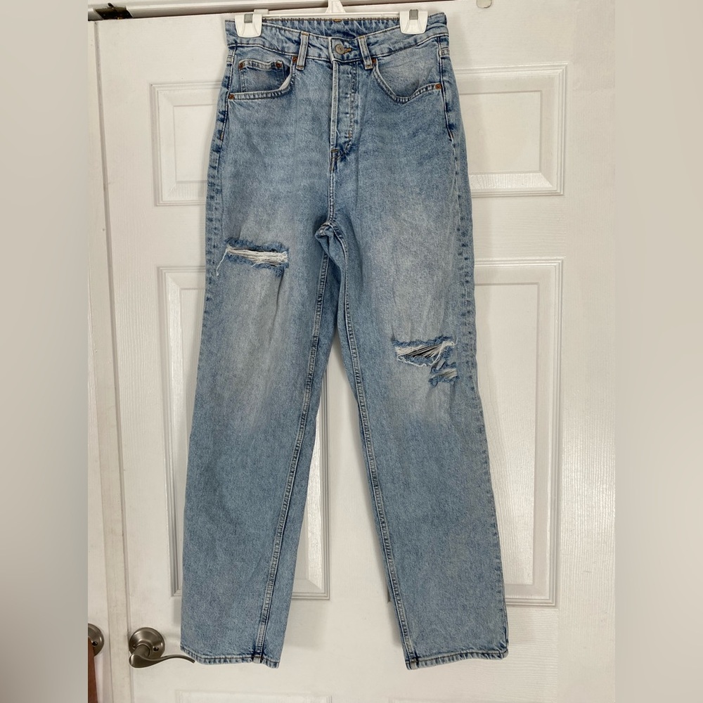 H&M Straight Leg Distressed Light Wash Jeans